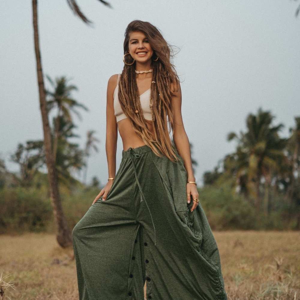 Convertible Maxi Skirt Palazzo Pants , one size fits all, dark green - Picture 4 of 6